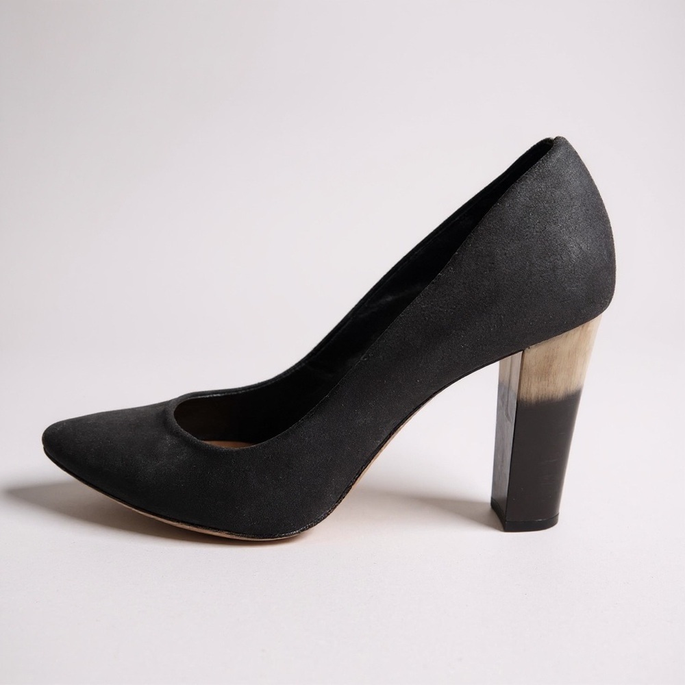Donald J Pliner Bonita Black Suede Pumps Faux Horn Heel Size 8.5 Maximalist